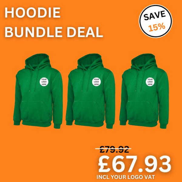 Uneek 3 x Classic Hooded Sweatshirt Bundle UC502-BUNDLE 3 x Classic Hooded Sweatshirt Bundle Thumbnail